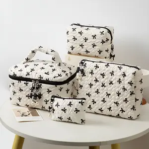 4 Pcs Bow Makeup Bags, Daily Travel Cosmetic Organizer, Skincare Bag, Bathroom Storage, Multifunctional Handheld Zipper Case, Makeup Organizer Pouch