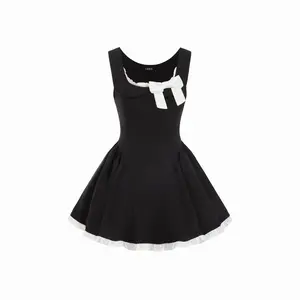 Cider Cotton-blend Peter Pan Collar Bowknot Ruffled A-line Mini Dress