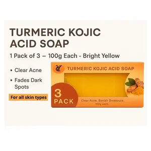 YelloGlow Beauty Turmeric Kojic Acid Soap 3 Pack - 100g Each for Face & Body - Clear Acne & Banish Breakouts - Enriched with Vitamin C Retinol Collagen Hyaluronic Acid Shea Butter & Vitamin E Cleanser Radiant Cleansing Gentle