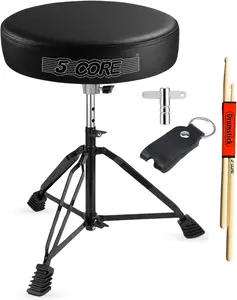 5 CORE Drum Throne 3" Thick Padded 21.5" Adjustable Guitar Stool Drummer Chair 200 lb Capacity Seat for Adults & Kids Black