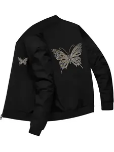 Fashion Trendy Women's Baseball Jacket Long Sleeve Casual Outerwear with Butterfly Pattern Decoration for Daily Leisure Gatherings and Outings Coats