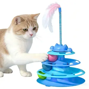 Interactive 4-Tier Roller with Feather Stick & Colorful Balls, Non-Slip, Durable PP Material, Safe Play for Bored Kitties, Wand Toy, Fun Active Cat Pet Toy   cat toys cool cat stuff
