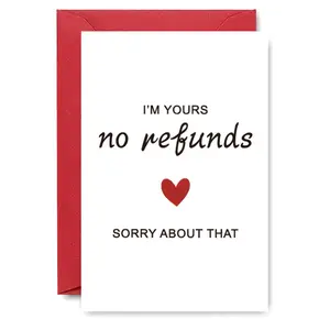 Funny Love Card, I'm Yours No Refunds Sorry About That Letter Pattern Card, Greeting Card for Anniversary, Valentine's Day, Birthday, Party
