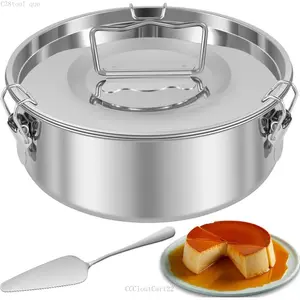 Stainless Steel Flan Pan 1.5QT Capacity Flan Mold with Lid and Spatula, Round Flan Containers for 6-8QT, Flan Cake Baking Pans, Molde Para FlanCCCloutCart22C38tool que