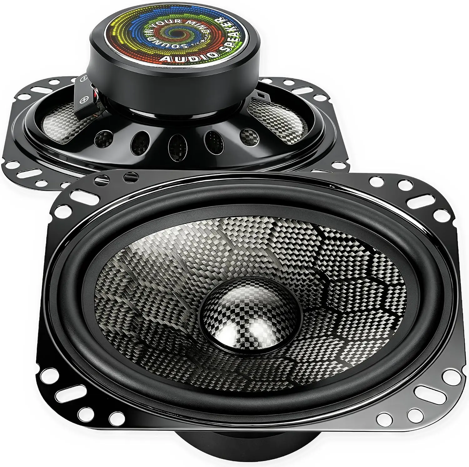 TANVSO CarbonForce 4x6 Speakers, 800W Peak 4 Ohm 4x6 Car Speakers, 4 x 6 MidBass Woofer with Honeycomb-Weave Carbon Fiber Cone, Carbon Fiber Dust Cap for Strong Mid-Bass, 2 Pack
