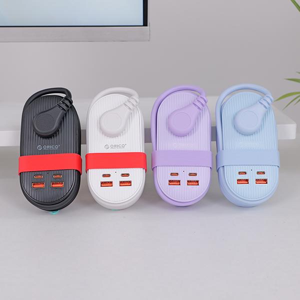 ORICO Upgraded 7-in-1 Travel Power Strip,2 Outlets & 4 USB Ports (2TYPE-C+2USB-A), 65W Fast Charging, Flat Plug，Compact for Cruise, Hotel, Dorm, and Travel Essentials- TK
