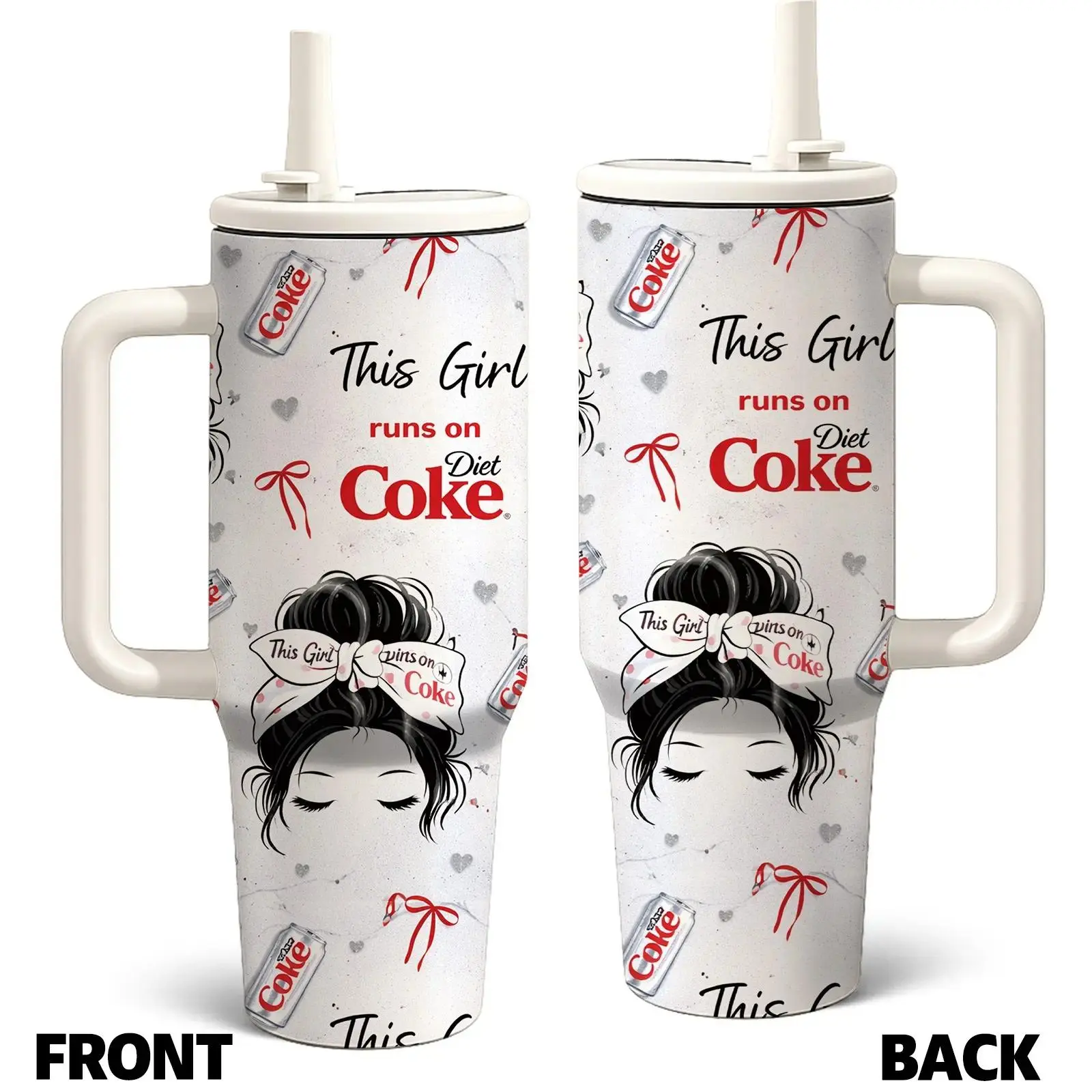 1 Pc Mikenda 40-Oz Stainless Steel Funny Quote Tumbler with Handle and Straw, "This Girl Runs on Diet Coke" Funny Design, Double-Wall Vacuum Insulated Mug, Insulated Drinkware, Keeps Hot 12H Cold 24H, Kitchen Must-Haves, Gift for Women Mom Birthday