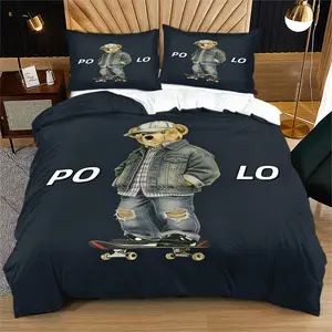 Bear print pattern duvet cover set, including 1 duvet cover and 1 or 2 pillowcases, without a core or pillow, suitable for bedroom or dormitory bedding set, suitable for gift giving or personal use