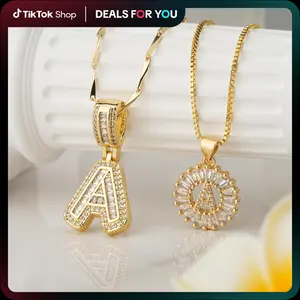 [B2]2 Count initial Letter Necklace Set with Zirconia Stones |   Golden/Silver Bubble  Necklaces for Women |   Iced Out  Necklace For Men |   Anniversary Gift |    Letter Alphabet Necklace Zircon Stone pendant necklace initial zirconia stone dealsforyouda