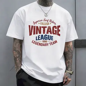 Men’s black-and-white short-sleeve printed T-shirt — street fashion casual crew neck, suitable for everyday outdoor wear