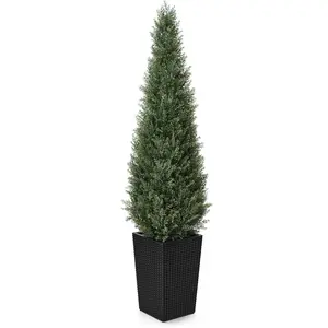 VeriNatural 4/5FT Artificial Cedar Tree with Black Taper Planter for Indoor & Outdoor Fir Tree Christmas Decor （VN155）
