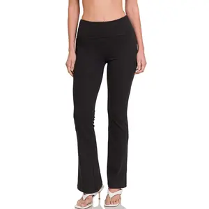 Foldover Waist Flare Leg Cotton Yoga Pants