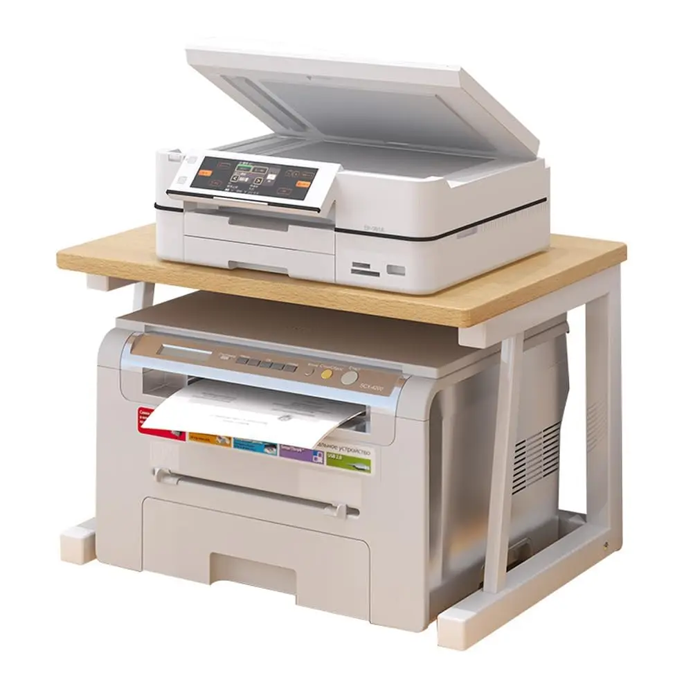 Garvee Two-Level Desktop Printer Stand – Compact Multipurpose Shelf for Home Office – Organizer for Fax, Scanner, Files, and Books – Freestanding Natural Wood Rack