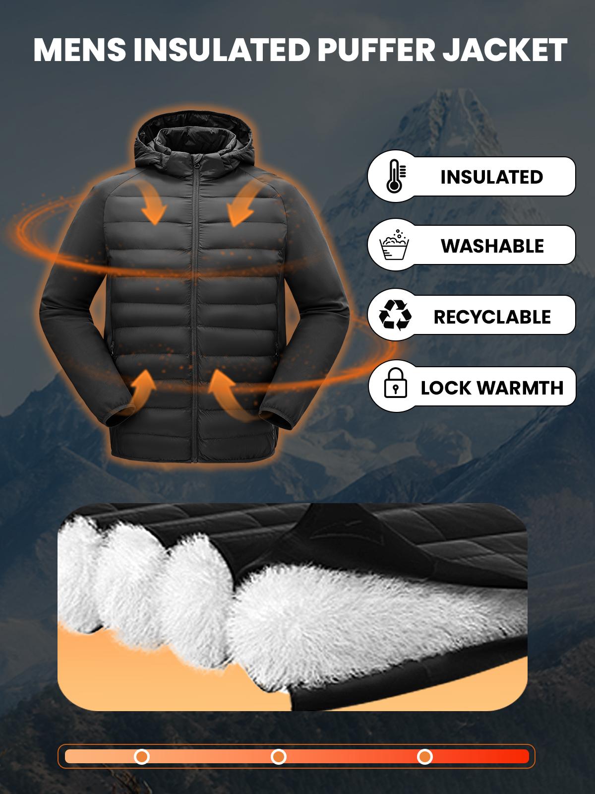 GOPUNE Men's Insulated Running Jacket Hybrid Lightweight Puffer Jacket Detachable Hood Warm Winter Coat Hiking Golf