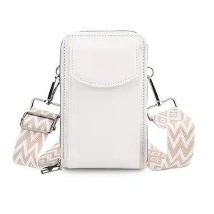 Shop LC White Litchi Embossed Faux Leather Crossbody Bag with Woven Shoulder Strap