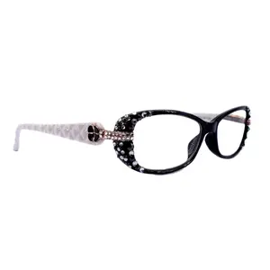 Glamour Quilted, (Bling) Reading Glasses For Women Adorned W (Clear, Hematite)Genuine European Crystals +1.25.. +3.5 (White, Black)