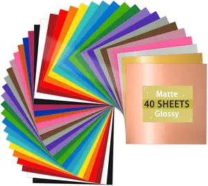 Permanent Vinyl - 40Pack (20 Glossy & 20 Matte) Outdoor Permanent Vinyl Sheets Bundle - Self Adhesive Sheets for Party Decoration, Sticker, DIY Mug, Home Decal