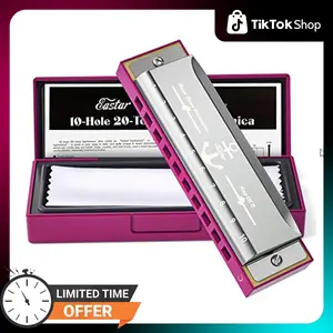 Eastar Major Blues Diatonic Harmonica, 10 Holes C Key Beginner Harmonica for Kids Children Adults Students, with Hard Case and Cloth, Pink