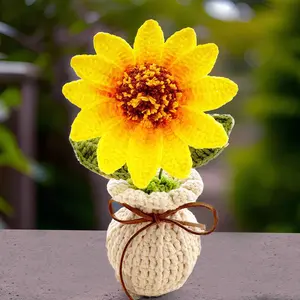 Handmade Crochet Sunflower Vase: Decorative Yarn Flower