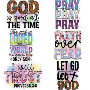 Christian Prayer Themed Heat Transfer Sticker, 6 Counts/set DIY Washable Iron on Transfer for Clothing Bag, Fashion Design Patches on Clothes Decoration
