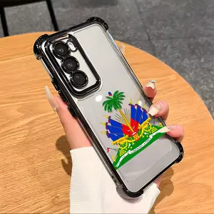 Creative design of the Haiti flag with multi-colored border Suitable For Aesthetic Electroplated TPU Casing For SAMSUNG GALAXY S22 S23 S24 S25 Edge FE PLUS ULTRA Four Corners Anti-Fall Transparent Casual Soft Silicone Phone Cases  L1725