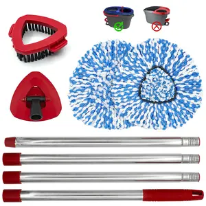 Spin Mop Replacement Set Compatible with O-Cedar RinseClean 2-Tank System – 2 Microfiber Mop Heads, Adjustable Handle, Scrub Brush & Triangle Mop Base for Hardwood, Tile & Kitchen Floors