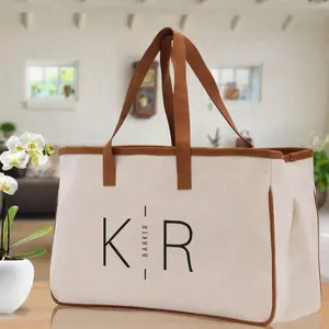 Initials and Last Name Customized Embroidered Tote Bag 100% Cotton Canvas Chic Personalized Tote Bag for Bridesmaid Anniversary Wedding Day