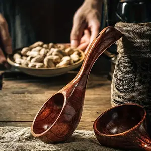 1pc Wooden Scooping Rice Spoon with Short Handle, Kitchenware - Perfect for Measuring, Scooping, and Serving Cereal, Flour, and Soup, Wooden Spoon for Restaurant Kitchen, Kitchen Measuring Utensils