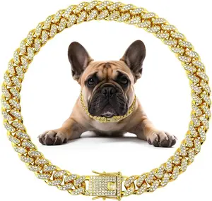 Dog Chain Diamond Collar Walking Metal Chain Necklace with Secure Buckle Pet Cuban Style Collar Jewelry Accessories for Small Medium Large Dog Cats tiktokshopspringglowup
