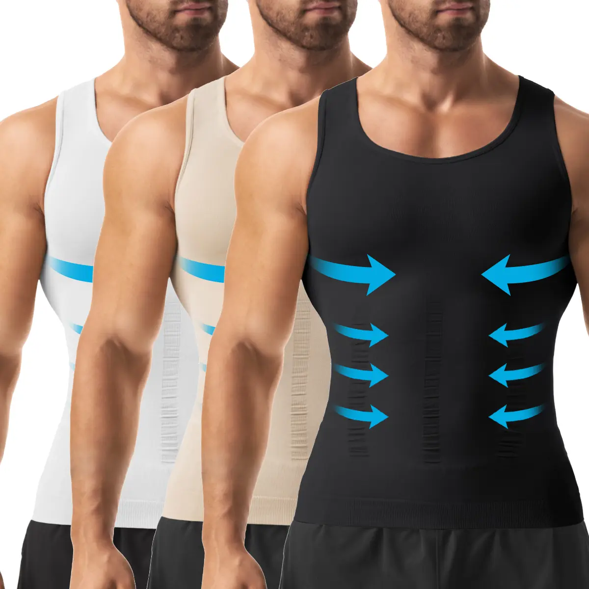 1/2/3/4 Pack Menswear Shapewear Compression Shirt Body Shaper Men Stretchy Breathable Lightweight Soft Tummy Control Sports Workout Tank Top Vest Athletic Activewear Fabric Formal Biker Mesh Gym Stylish