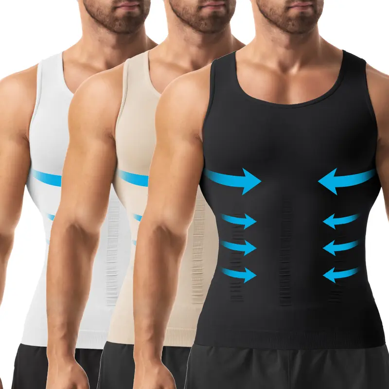 Menswear Shapewear Compression Shirt Body Shaper Men Stretchy Breathable Lightweight Soft Tummy Control Sports Workout Tank Top Vest Athletic Activewear Fabric Formal Biker Mesh Gym Stylish