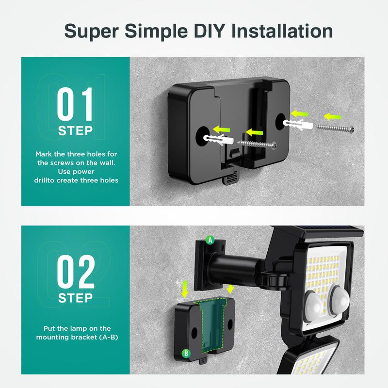 LYWALT Solar Motion Sensor Lights-4 Heads 3000LM, IP65Waterproof, 270°Wide Angle Lighting Security Light for Yard, Garage, Porch, Pool,Garden,Barn,Patio,Thanksgiving home decor,Holiday Haul,Christmas gifts