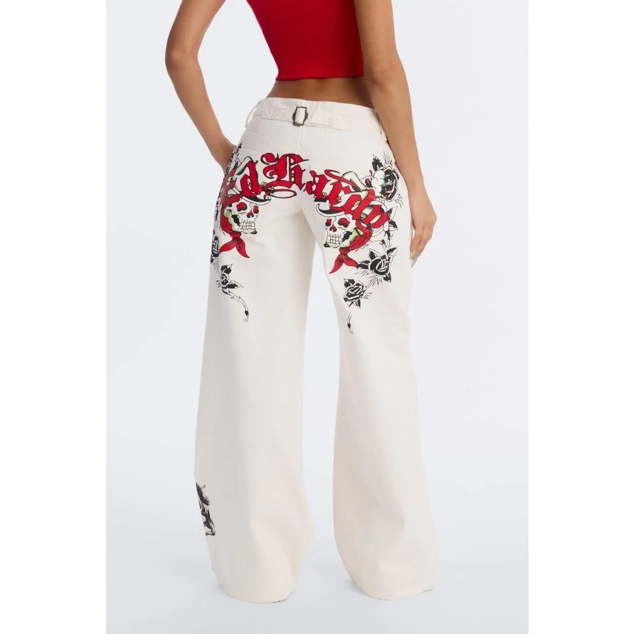 Ed Hardy Lonesome Horse Wide Leg Jeans - Ivory 7