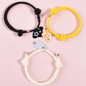 Set of 3 Magnetic Star Moon Sun Rhinestone Jewelry Set, Round Crystal Pendant Bracelet Necklace Keychain, Cute Fantasy BFF Matching Accessories, Magnetic Attraction Design, Best Friends Forever Unbreakable Friendship Gift for Girls Women