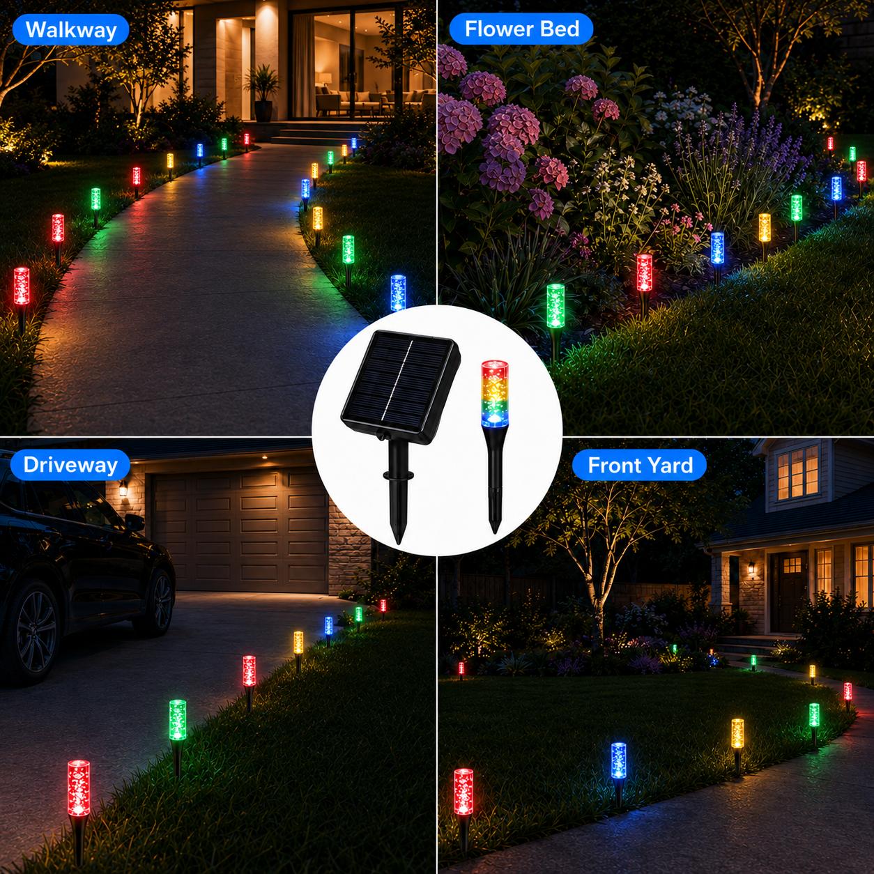20-Pack LED Solar Pathway Lights, Crystal Ice Pillar Outdoor Garden Accessories with IP54 Waterproof Plastic Body, In-Ground Installation for Small Gardens, Paths