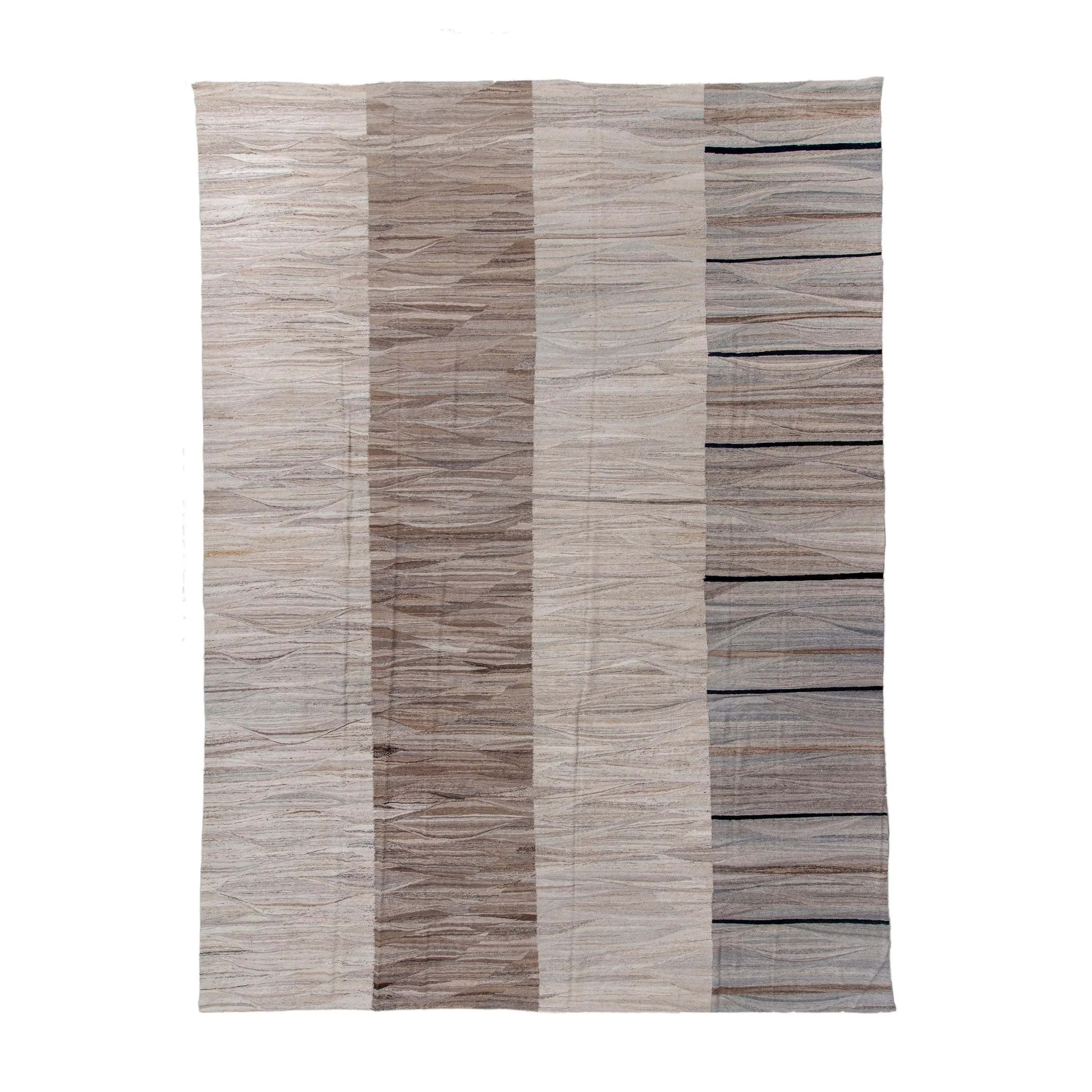 Modern Kilim | 14 x 19 handmade 100% woolen kilim | brown grey and black pattern (5040)