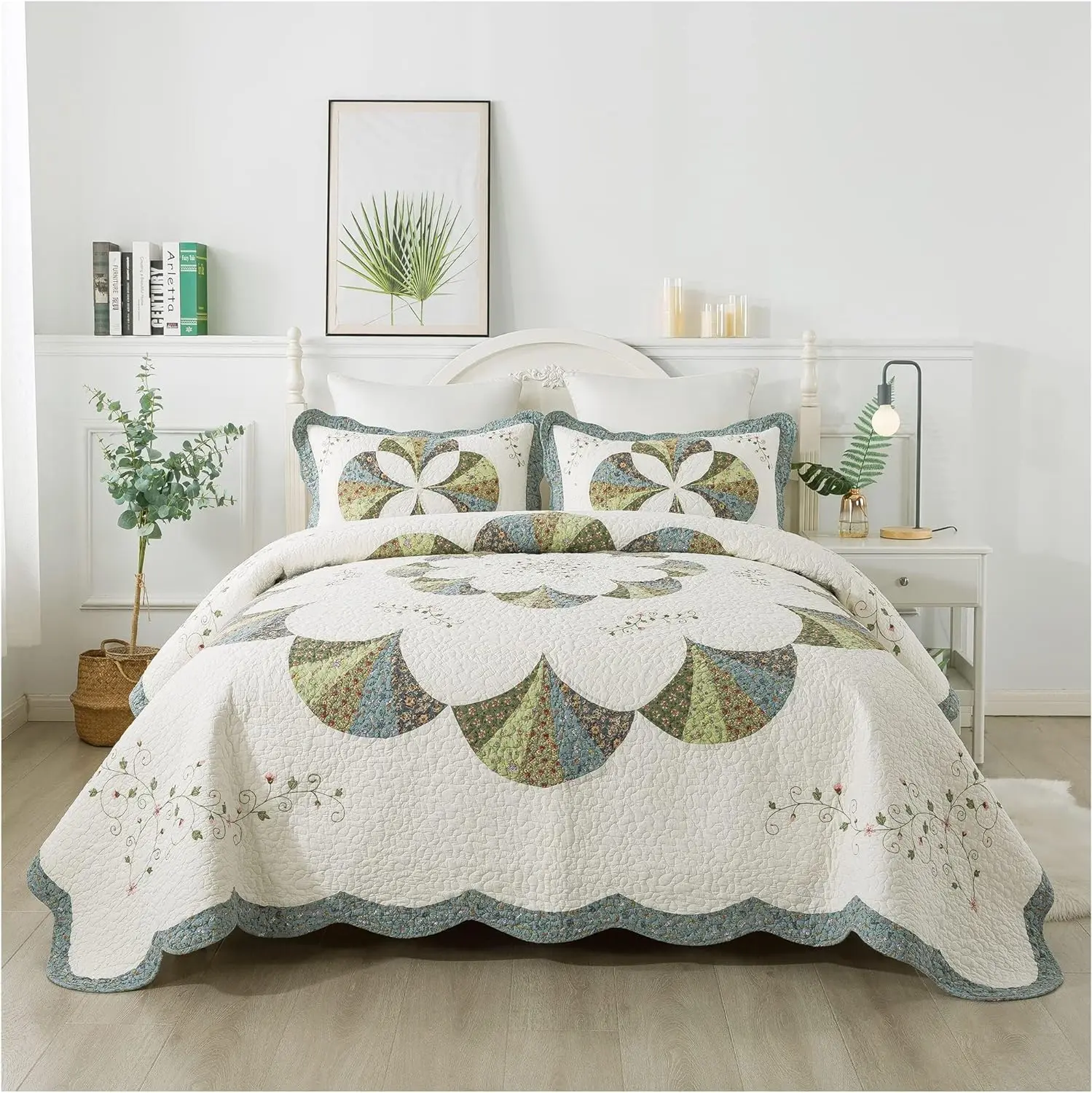 Kasentex 100% Cotton Breathable All-Season Bedding Comforter Bed Set - Hypoallergenic, Anti-Fading Quilt, Botanical Print, Soft Plaid Design, Available in Twin, Queen, King Sizes