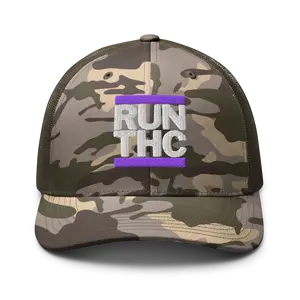 RUN THC | CAMO | Trucker Hat | Embroidered Purple Logo