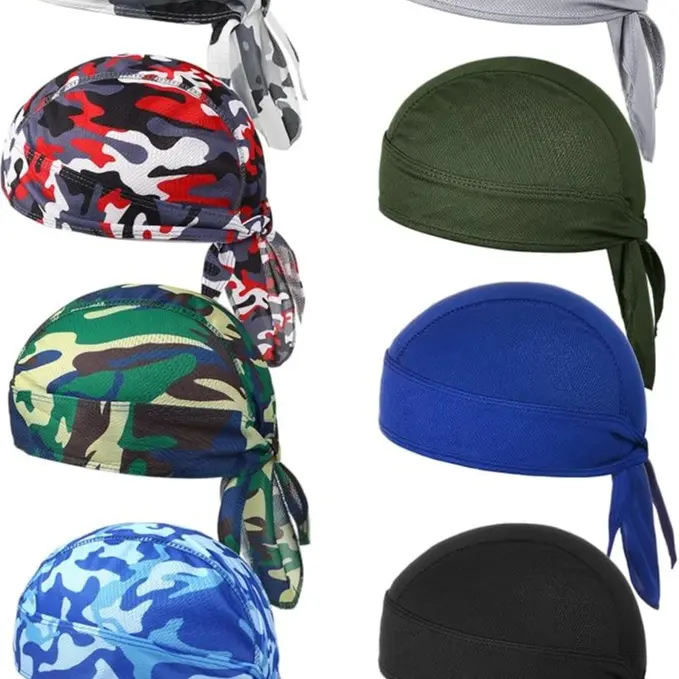 8 Pack Do Rag Skull Caps for Men Sweat Wicking Doo Rags Cooling Helmet Liner Cycling Motorcycle Bandana