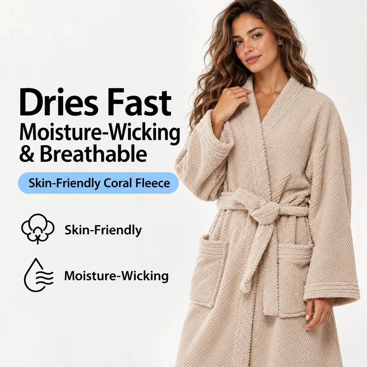 Women’s Ultra-Soft Plush Fleece Bathrobe - Robe for Women with Belt and Pockets, Thick Super Fluffy Relaxation Bathrobes & Dressing Gowns for Lounge and Home, One Size