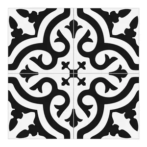 INNO STICKERS 10-Sheet Peel and Stick Encaustic Backsplash Tile 12" x 12" Black and White Patterned Vintage Stick on Tile Self-Adhesive Wall Tile Sticker for Kitchen Bathroom Fireplace Stairs