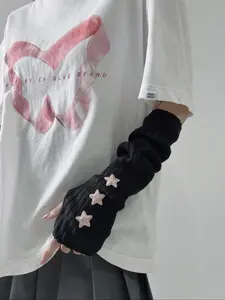 Women's 1 Pair Star Patched Design Gloves, Winter Gloves, Fashion Casual Cute Breathable Comfortable Arm Sleeves for Daily Outdoor Wear, Women's Gloves for All Seasons