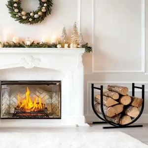 15 Inch Firewood Rack, Indoor Fireplace Log Holder, Heavy Duty Metal Wood Storage Rack, Compact Firewood Organizer Stand for Hearth Living Room