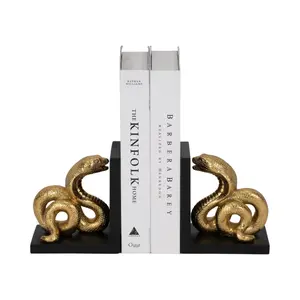 Sagebrook Home 6-Inch Polyresin Snake Bookends in Gold and Black for Bookshelf Decor