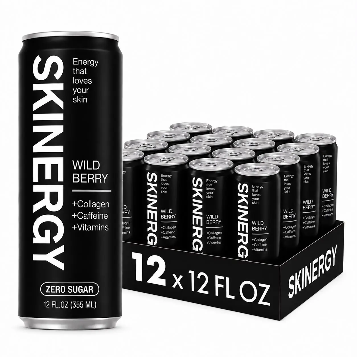 Skinergy Collagen Energy Drink | Zero Sugar | Green Apple & Wild Berry Flavors | 4, 12, 24 & 48 Pack Options | Energy Beverage