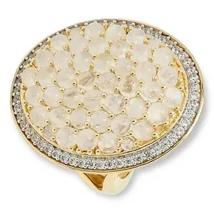 Rarities Rainbow Moonstone and White Zircon Oval Cluster Ring