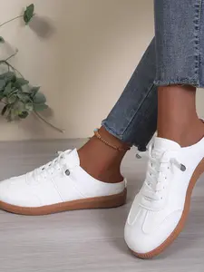 Half Slip-On Sneakers, Trainer, No Heel Design, Easy On-Off, Stylish and Convenient, Ideal for Daily Commute, Casual Shopping, Short Trips, Walking Shoes
