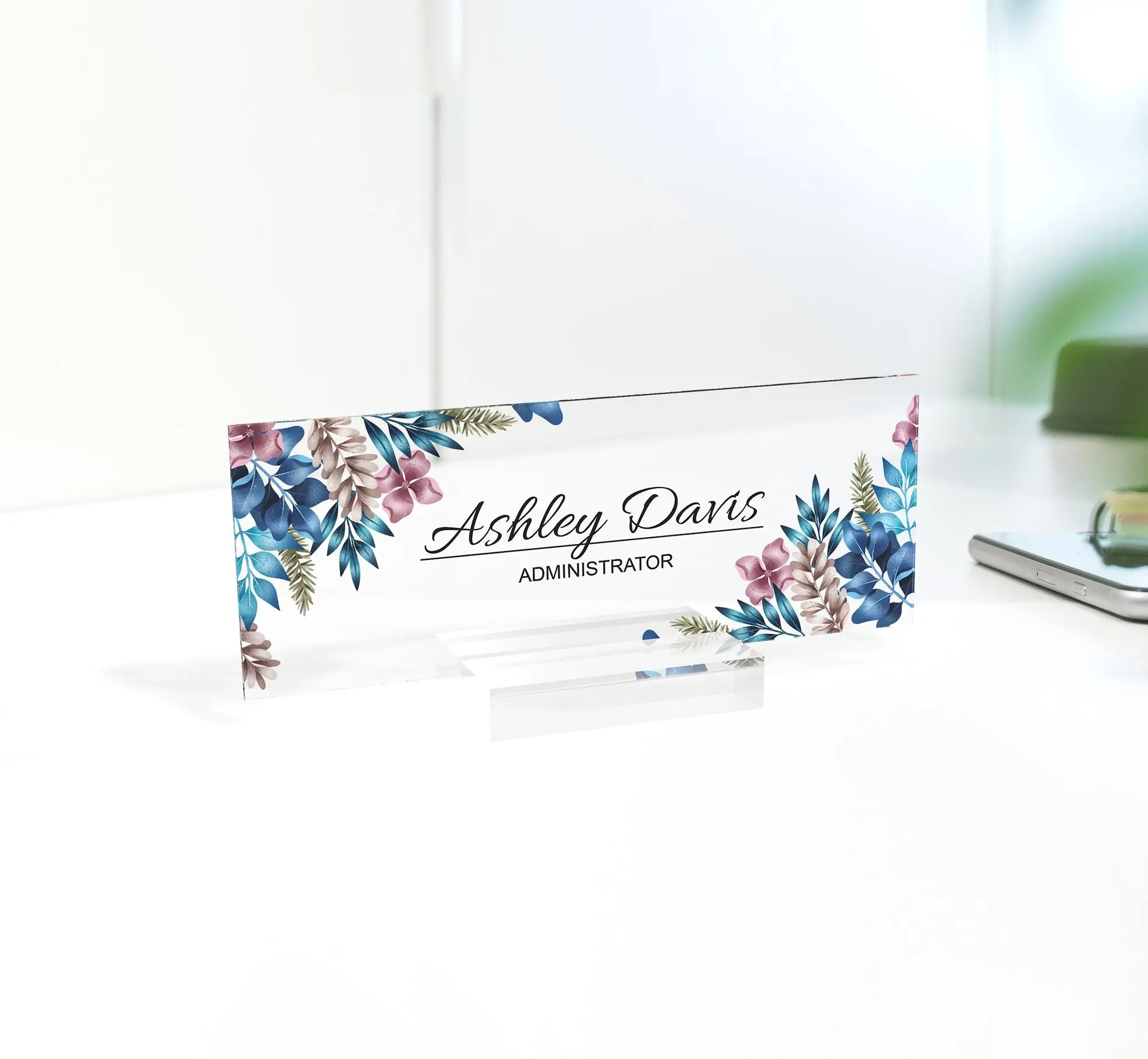 Personalized office name plate with holder (3"x8")