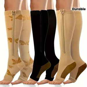 3Pairs Zipper Compression Socks Women & Men, Compression Socks For Women, Large Novelty Socks, Plus Size Compression Socks Wide Calf, Medical Compression Socks, Thigh High Compression Socks For Men, Compression Stockings, Compression Socks For Women