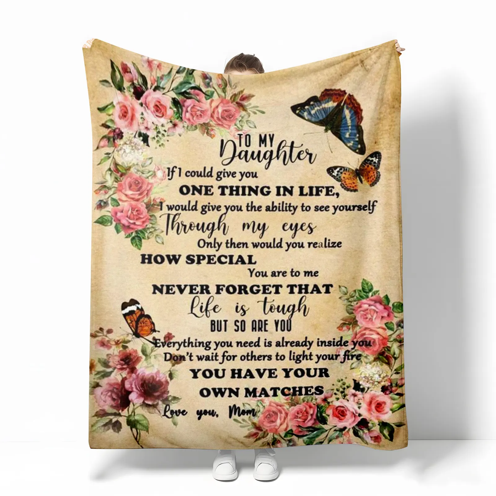 To My Daughter Vintage Floral Crochet Fleece Blanket - Fluffy, Cozy, Warm, All-Season Bedding Throw, Perfect for Home Decor, Mother's Day Gifting, Fluffy Blankets, Floral Bedding